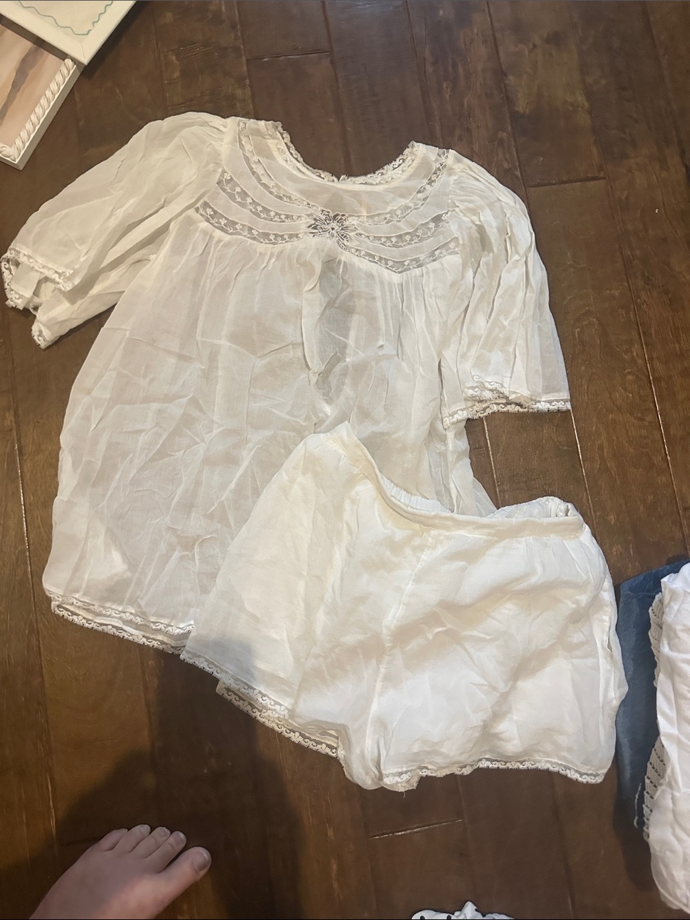Free People White Lace-Trim Pajama Top & Shorts Set